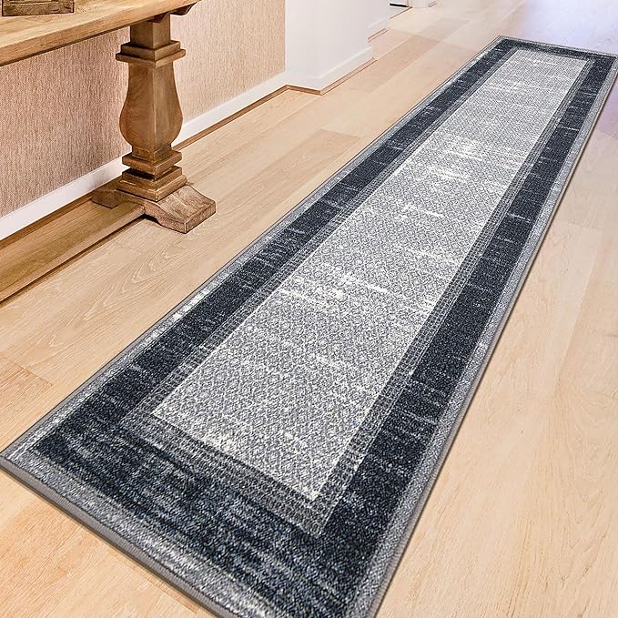 Ottomanson Machine Washable Bordered Design Non-Slip Rubberback 3x10 Traditional Runner Rug