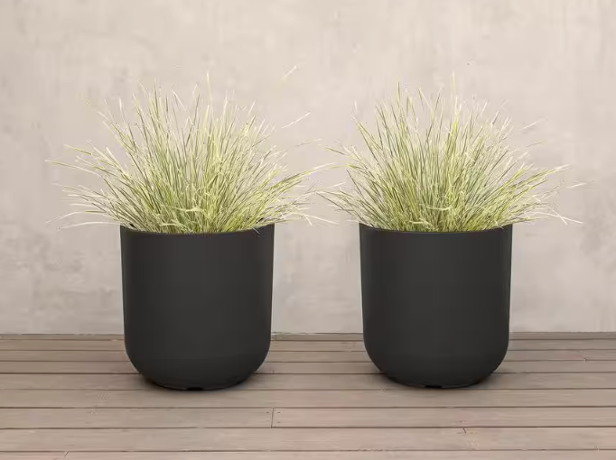 Kona 15 in. Round Black Plastic Planter (2-Pack)