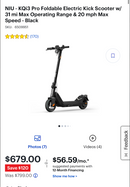 NIU KQi3 Pro Foldable Electric Kick Scooter w/ 31 mi Max Operating Range & 20 mph Max Speed