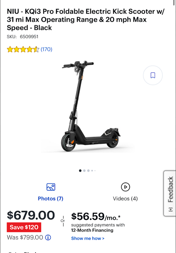 NIU KQi3 Pro Foldable Electric Kick Scooter w/ 31 mi Max Operating Range & 20 mph Max Speed