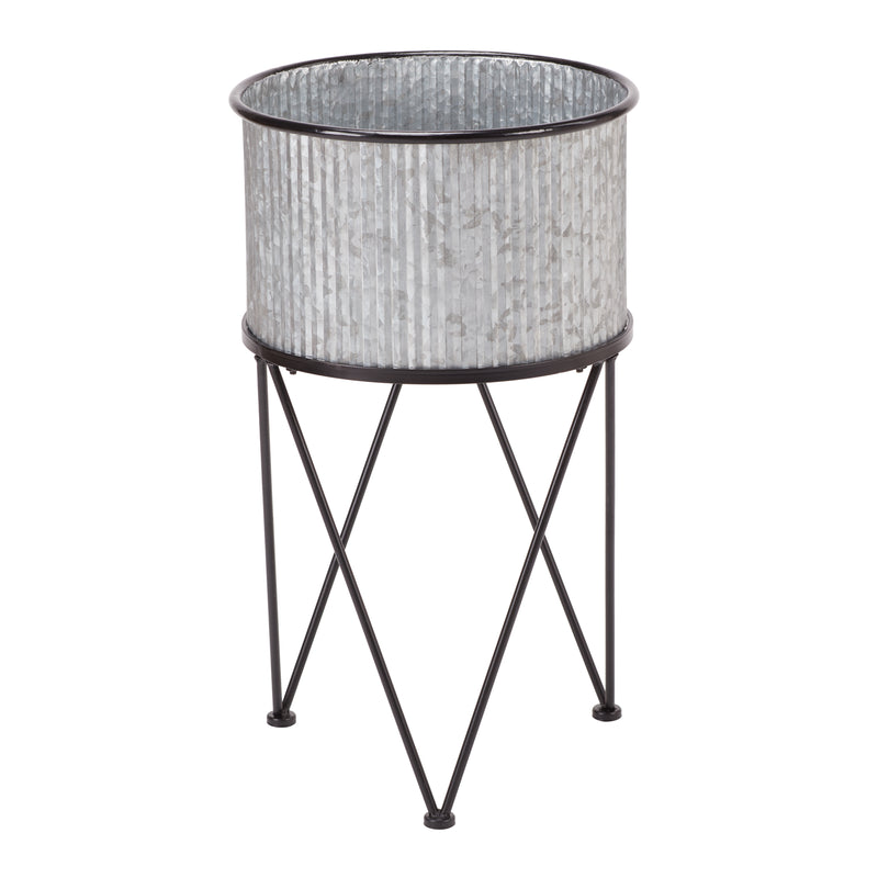 Mainstays Karvel Galvanized Metal Column Planter with Stand, 15.7 in Dia x 28 in H