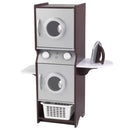 KidKraft Laundry Playset, Wooden Stacking Washer and Dryer with Iron and Basket, Espresso