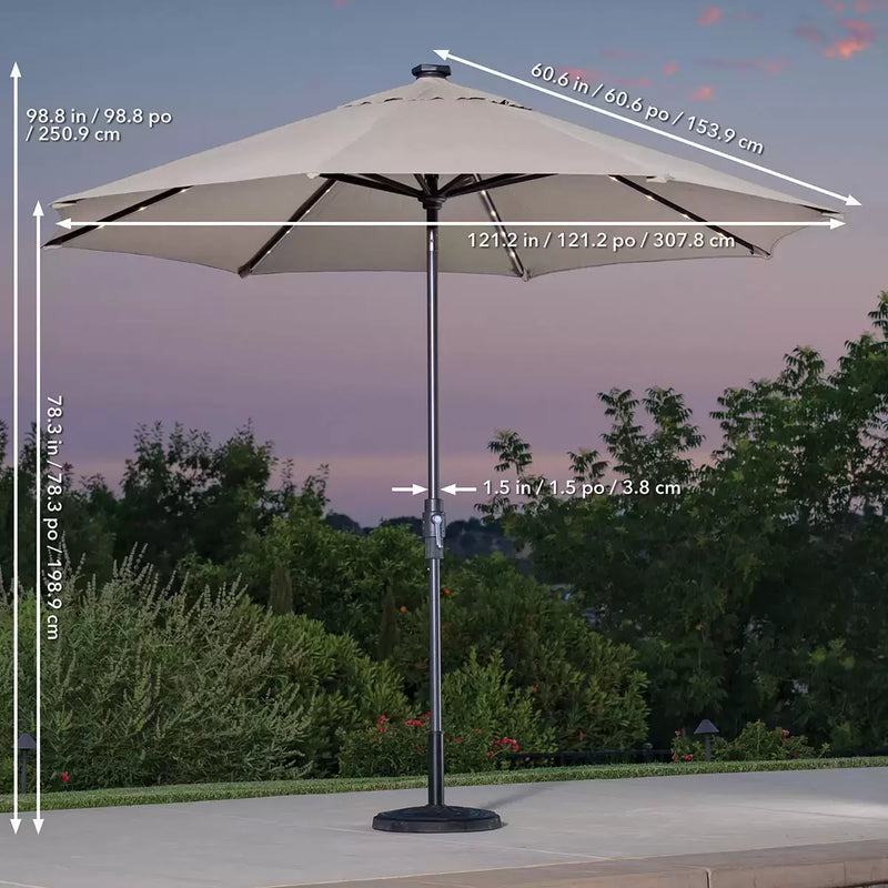 SunVilla 10ft Aluminium Auto-Tilt 56 LED LIGHTED  Umbrella in Pebble